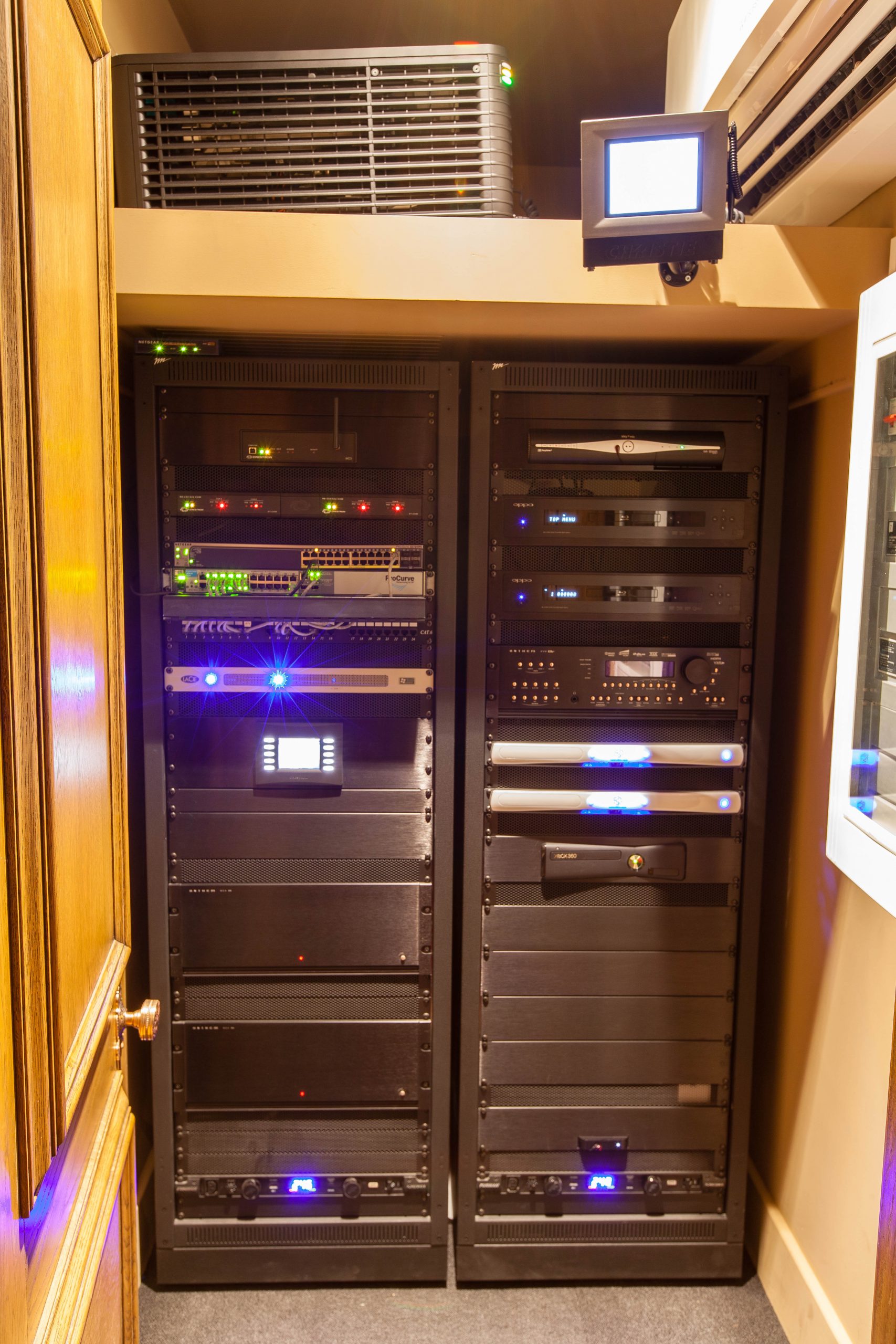 Equipment room for luxury screening room
