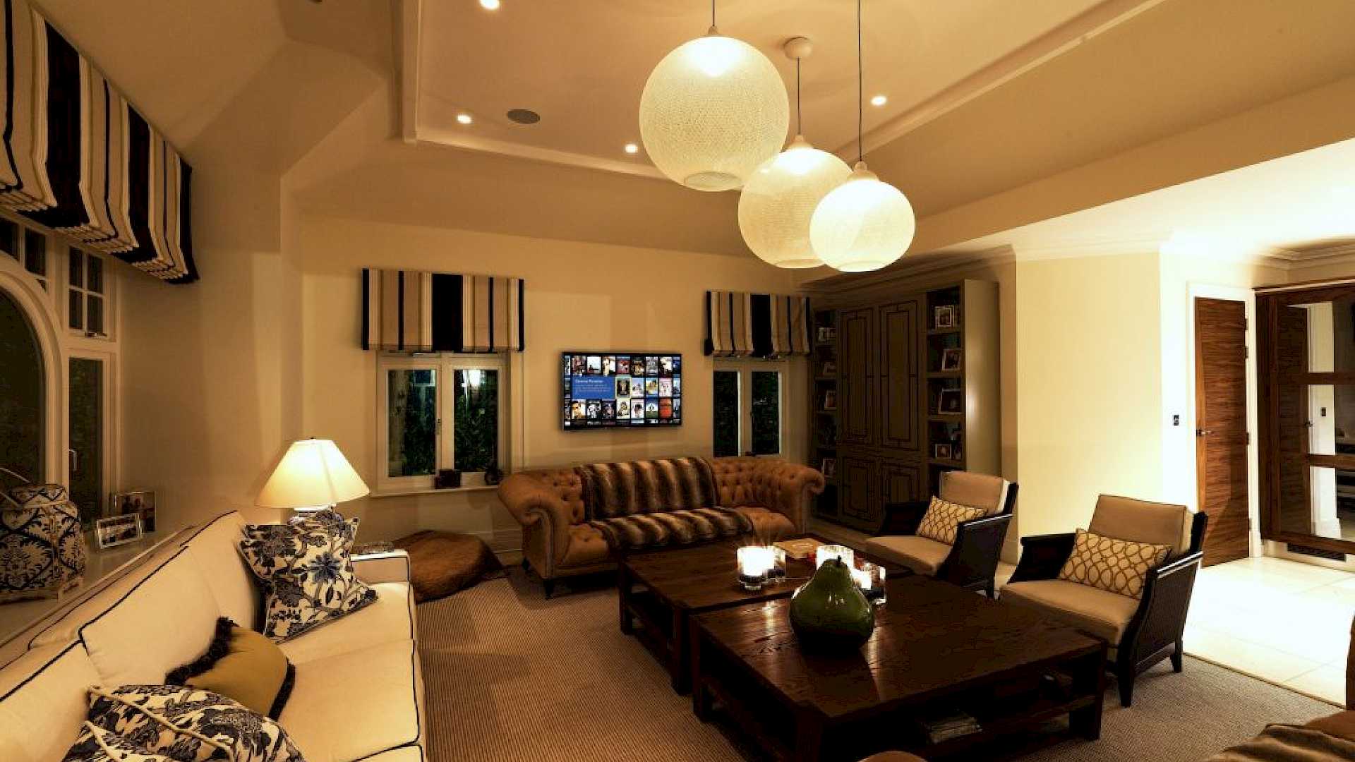 Layered lighting control in family room.