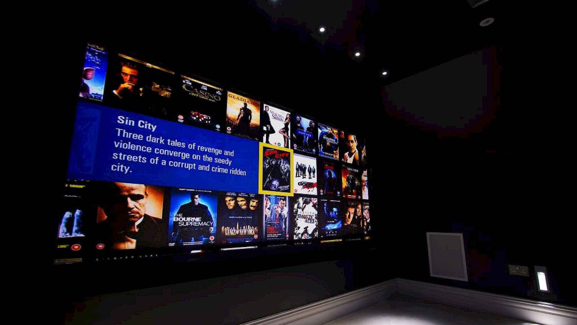 Cinema Screen showing Kaleidescape Movie Selection