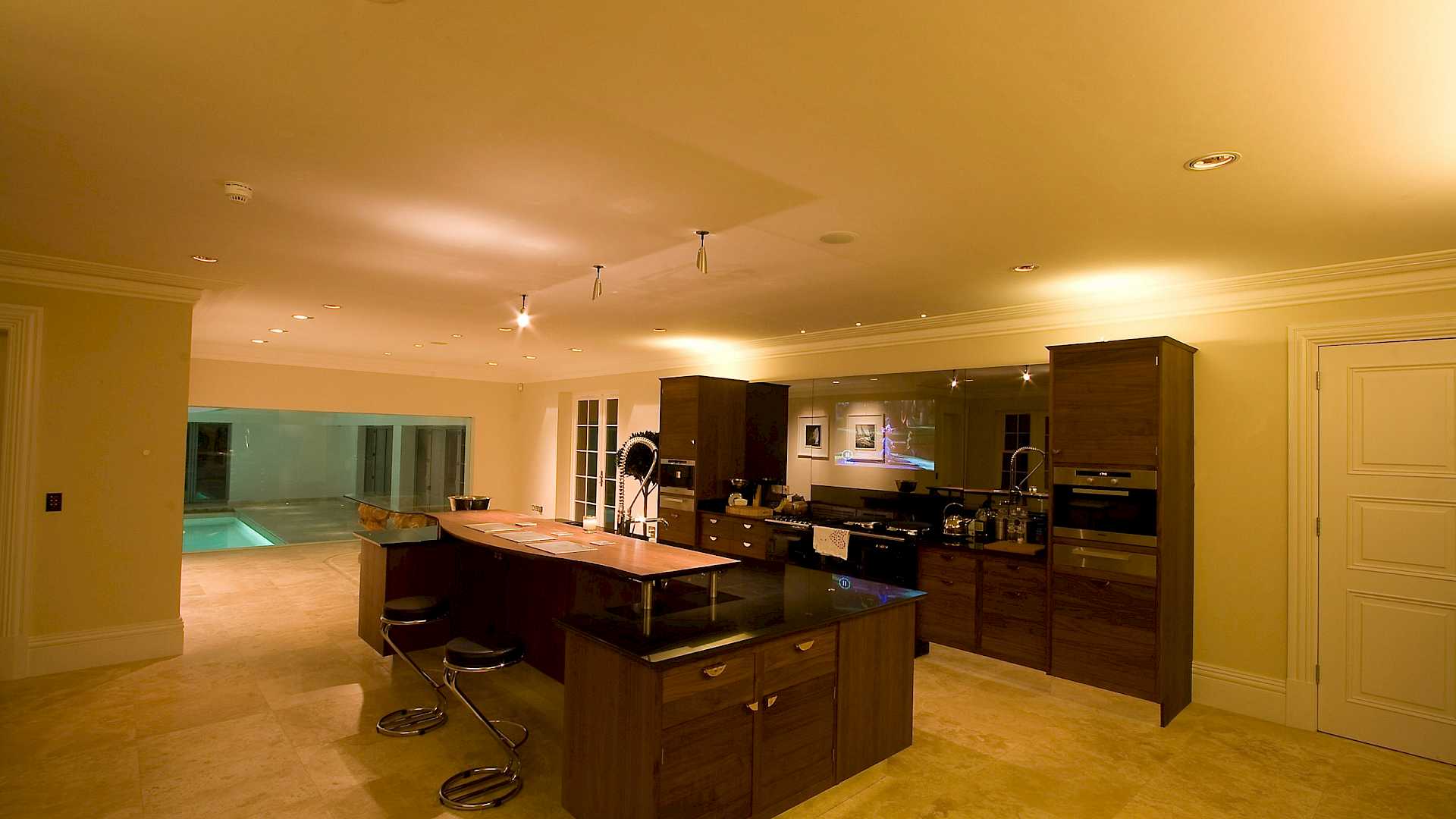 Kitchen with audio, lighting and recessed TV