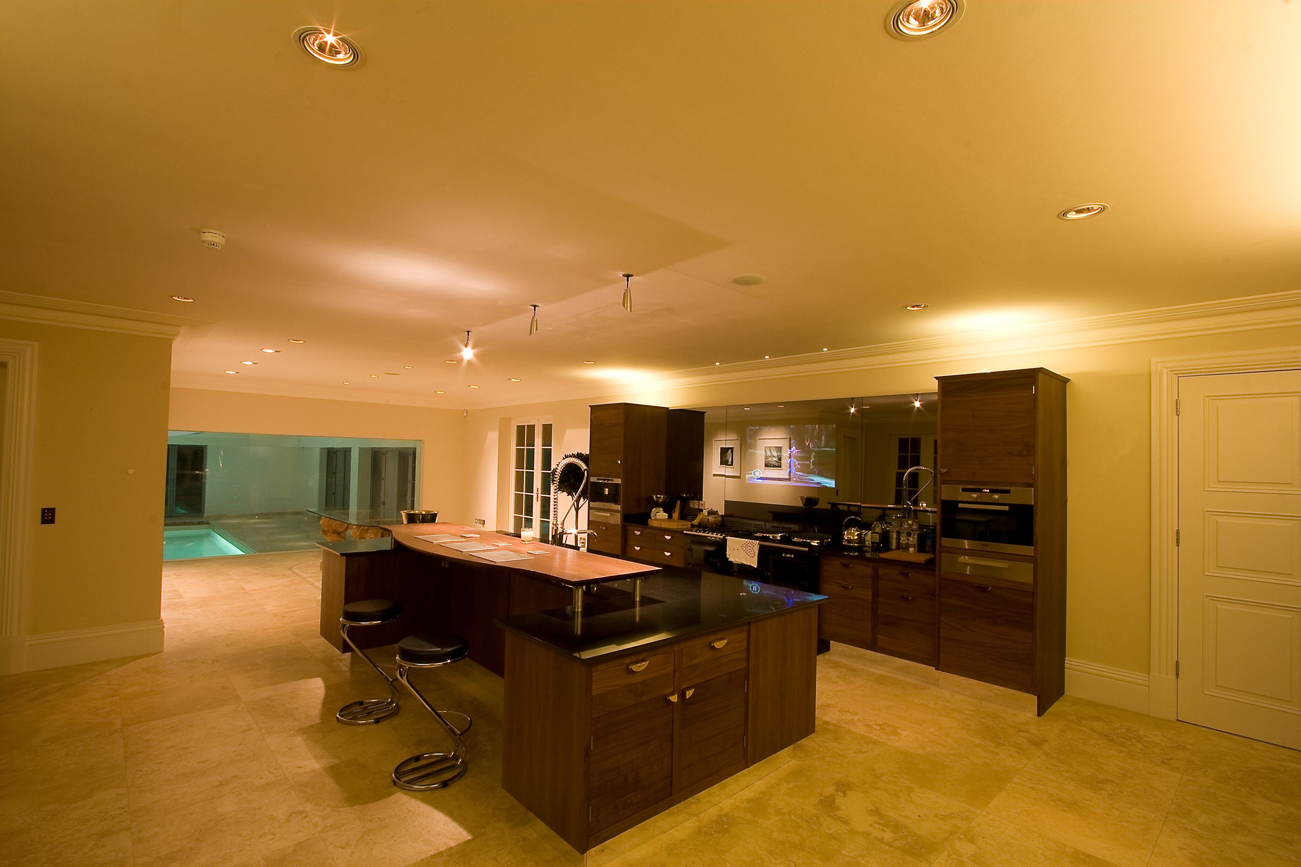Kitchen with audio, lighting and recessed TV