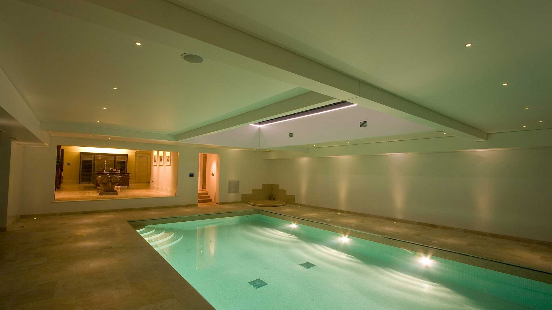 Pool with HVAC control and loudspeakers