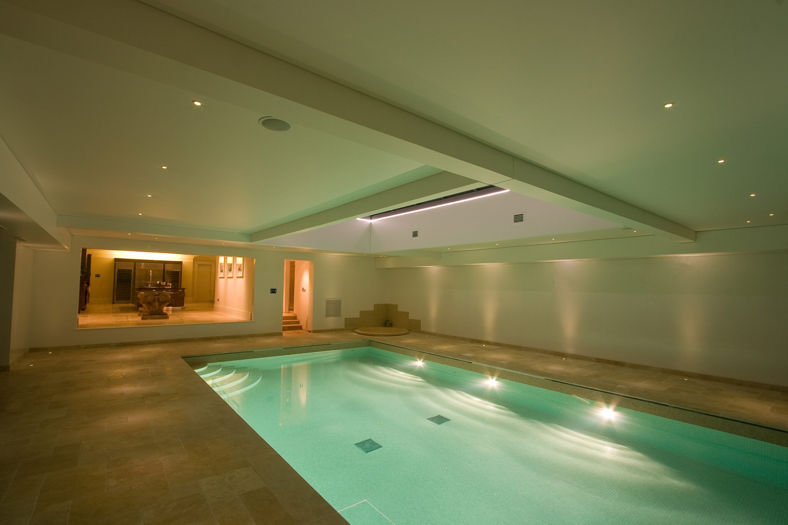 Pool with HVAC control and loudspeakers