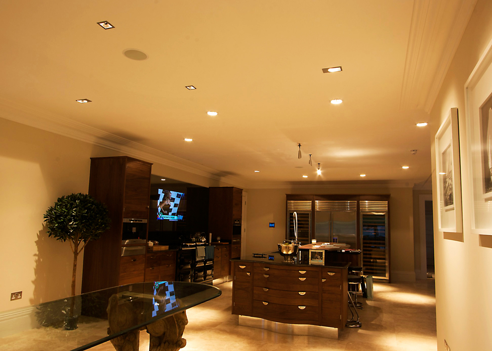 Kitchen with Deltalight Fittings and Loudspeakers