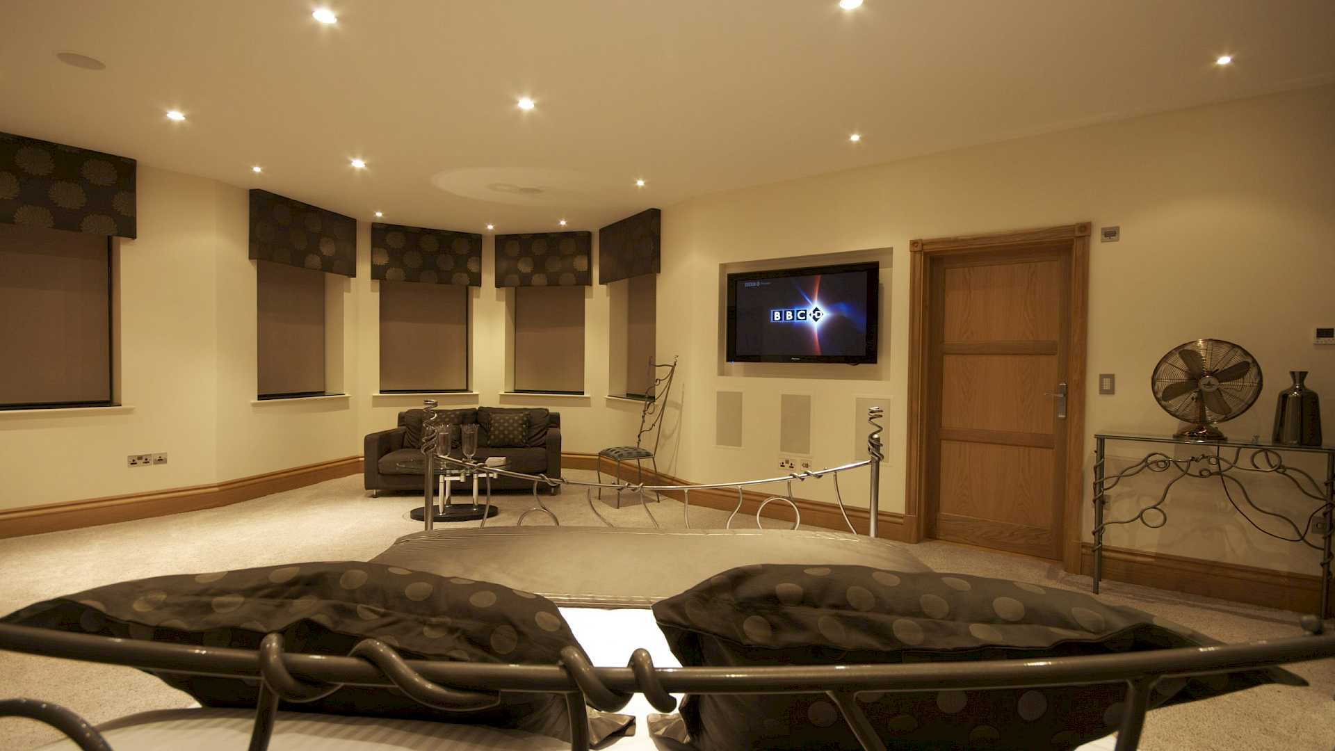 Media room in bedroom as part of the home technlogy solution.