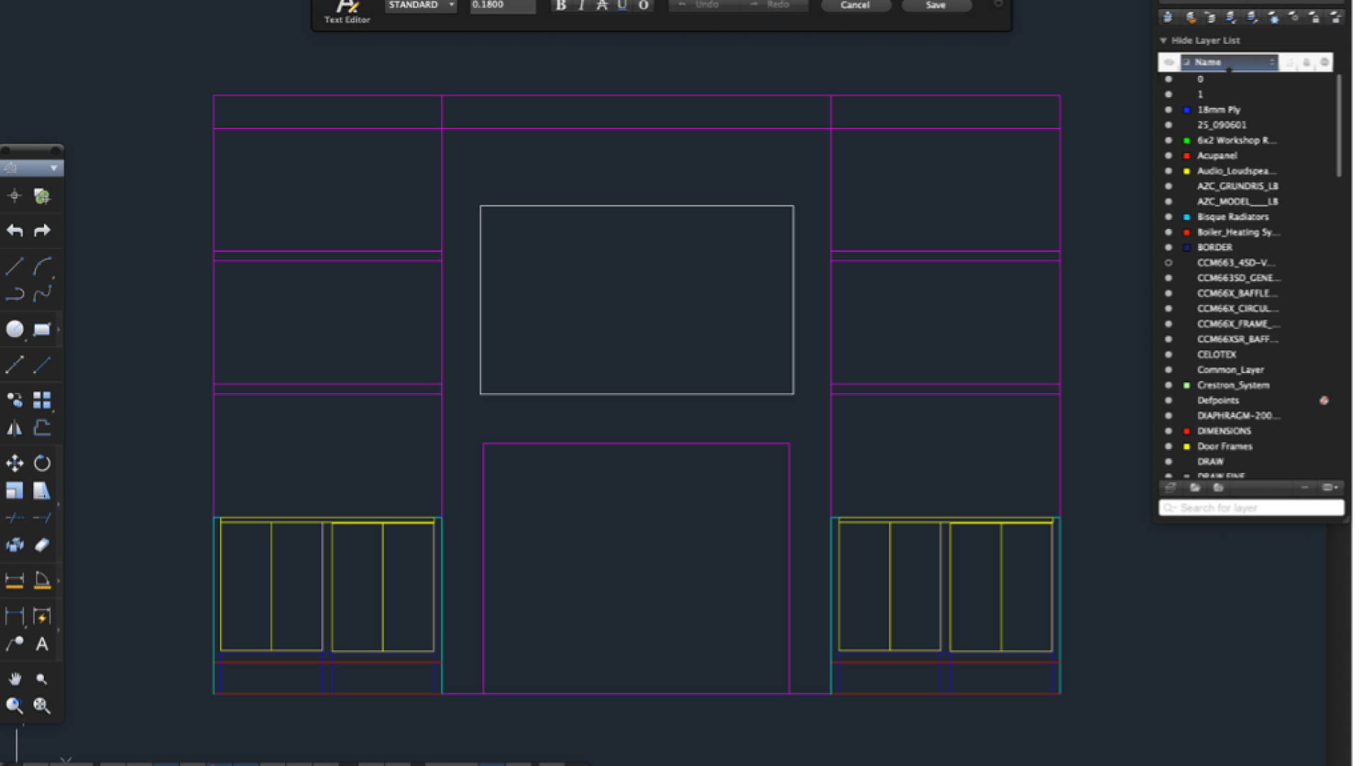 CAD drawing of media room to assist with the design
