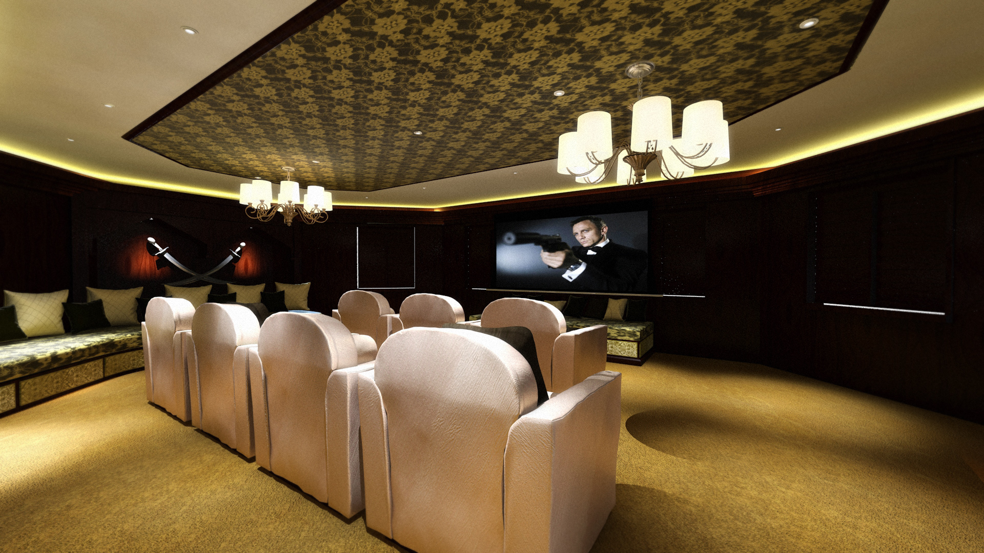 Home cinema screen from side back