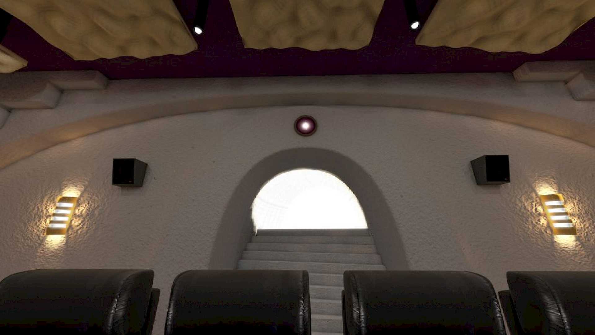 Shows back wall of home theare with lighting details.