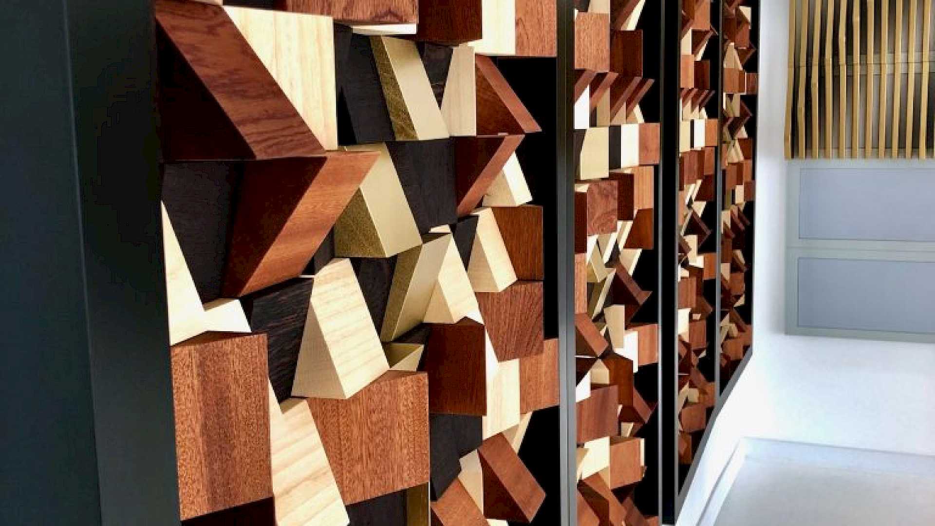 Image shows acoustic refraction treatment, on wall.