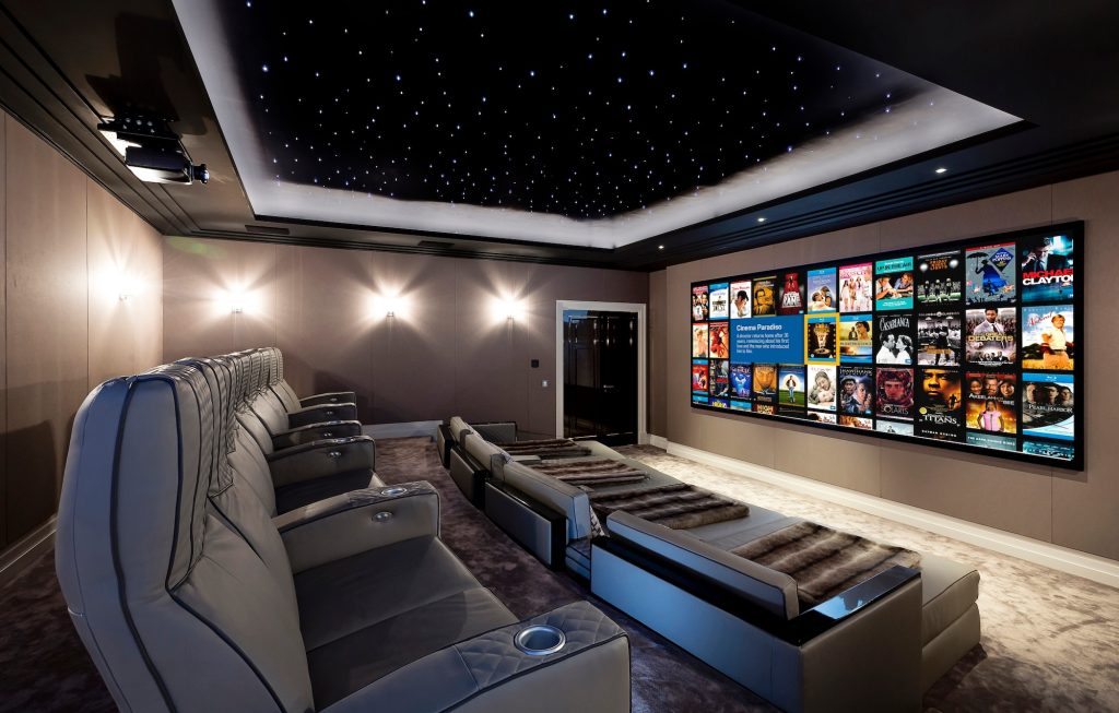 Home cinema with screen and lighting