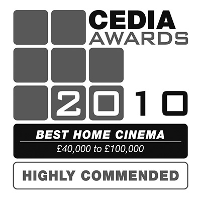 Award logo for - 2010 - CEDIA - Best Home Cinema £40k–£100k - Highly Commended